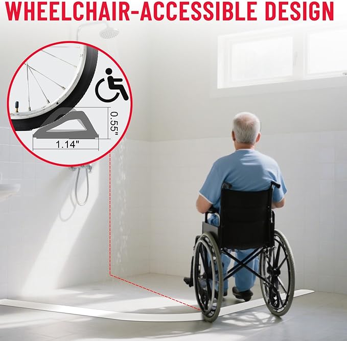 Shower Threshold Water Dam Barrier – 39in Self-Adhesive, Waterproof, Flexible Silicone, Customizable, Easy Install, Prevents Water Leakage & Slipping, Wheelchair Access