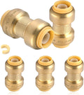 5-Pack HeSun Pushfit Coupling, 1" x 1" Push to Connect Plumbing Fittings with Disconnect Clip, Brass Push-fit Fittings for PEX, Copper, CPVC, PE-RT Pipes(PF009-5)