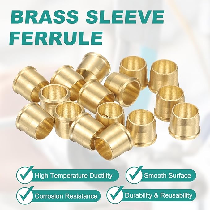 PATIKIL 6.35 mm OD Tube Compression Sleeves Ferrules, 16 Pack Brass Ferrule Compression Fittings for Water Oil Air Pipes