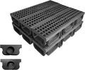 HDPE Channel Drain with Grates-19.7x5.5x3.7 in. Trench Drain System, 6 Pack Total Length 118.2 in, Yard Drainage System with 2 Outlet Adapters for Outdoor,Yard Fence,Sidewalk,Patio