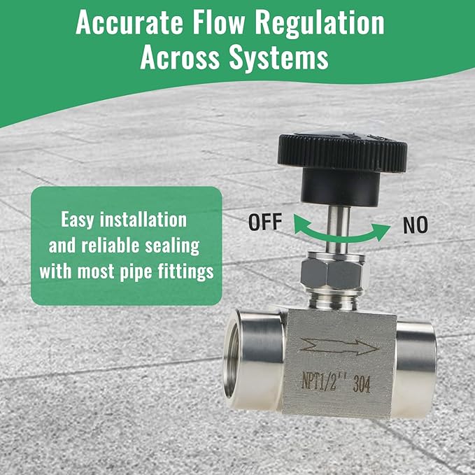 Angry Pony Stainless Steel 304 FNPT 1/2 female Straight Needle Valve, High Pressure Hydraulic Flow Control Valve for Water Oil Gas Systems, 900 PSI