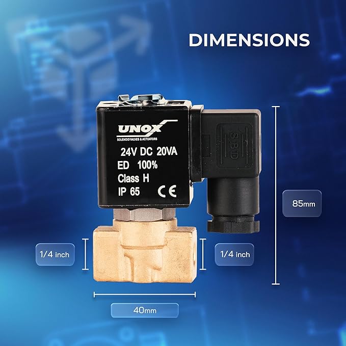 UNOX 1/4" NPT Solenoid Valve 24V DC, Brass Control Valve Normally Closed - 0-232 PSI Multi-Purpose Reliable Control Valve for Water, Air, and Gas - Solenoid Valves