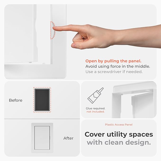 4 x 6 Inch White Square ABS Plastic Plumbing Access Panel - Indoor Wall Access Door for HVAC, Wall, Ceiling, and Drywall with Panel - Opening Box Door Cover - Easy to Instal