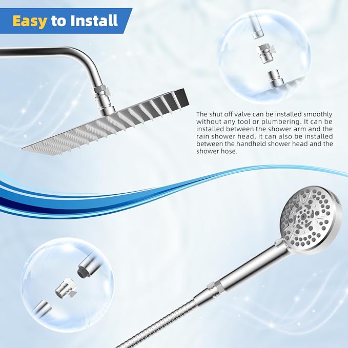 Hibbent All Metal 3 Pack Shower Head Flow Control Valve, G1/2 Brass Shut-off Valve with Metal Handle Lever, Shut OFF Water Flow Control Regulator for Handheld Shower, or Bidet Sprayer, Chrome