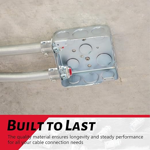 25 Pack Metal-Clad Cable Connectors, 3/8" Snap in Connectors Zinc Electrical Conduit Cable Connector for Steel and Aluminum Cables, Knockout Size 1/2'' Steel Construction