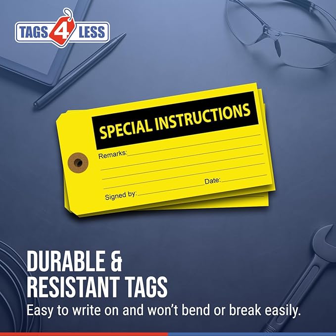 Tags 4 Less Production Quality Control Hang Tags – Equipment Preventative Maintenance Labels, for Easy Record-Keeping for Inventory Status (Special Instructions, Pack of 100)