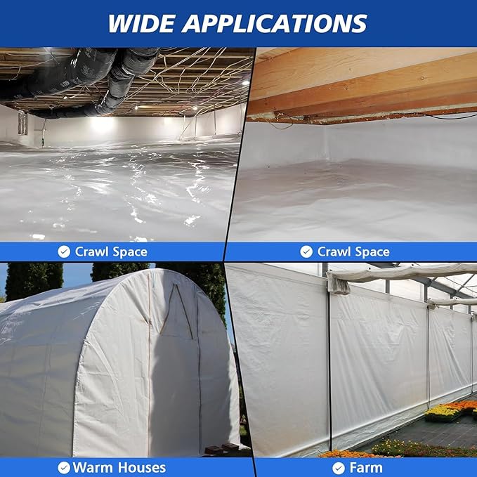 Crawl Space Vapor Barrier - 20 Mil Vapor Barrier - (10' x 120') - Tear Resistant, Heavy Duty Vapor Barrier, Drop Cloth Moisture Barrier Thick Plastic Sheeting Covering for Crawlspace Encapsulation