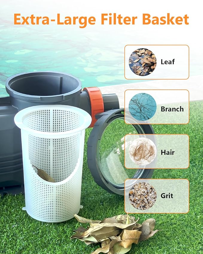 3HP Variable Speed Pool Pump In/Above Ground Swimming Pool Pump, 11359 GPH High Flow, 220-240V 60Hz, Self Priming Pool Pumps with Filter Basket