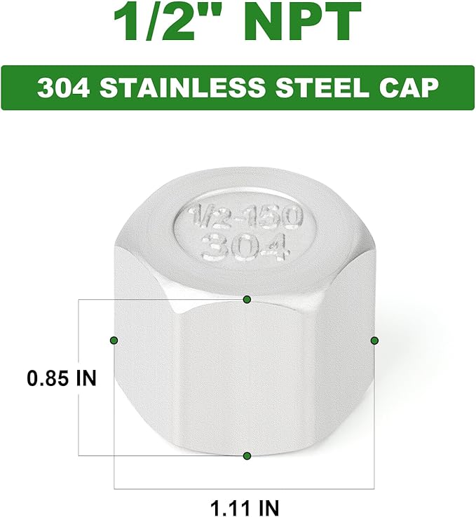 TAISHER 5PCS 304 Stainless Steel Cap Pipe Plug Socket Fitting 1/2" NPT Female