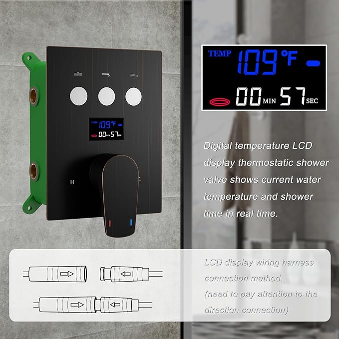 Shower System Oil Rubbed Bronze Shower Faucet Set 12 Inch Wall Mounted Full Body Rain Shower System with Body Jets, Handheld Spray, Digital Temperature Display Shower Valve