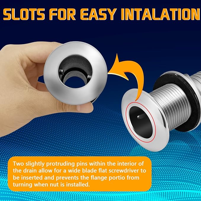 Thru Hull Fittings for Boats, Stainless Steel Yacht Through Hull Connecter with Straight Barb, Marine Barbed Hose Skin Fitting Drain for 3/4 inch I.D. Hose, 1 inch I.D. Hose