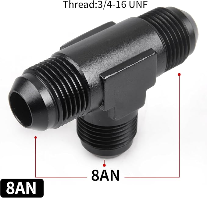 8AN Male Flare Tee Fitting Adapter T Fuel Hose Union Aluminum 2Pcs