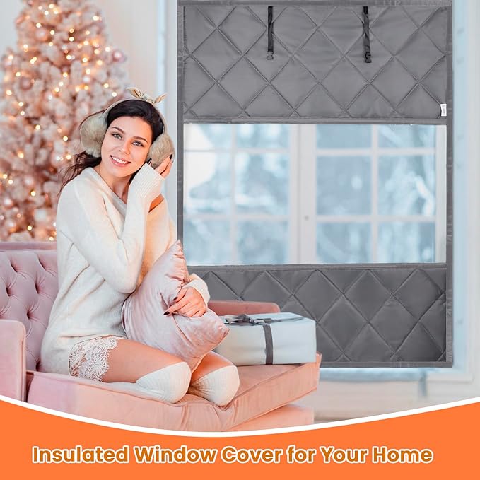 Window Insulation Cover Kit for Winter - 3 Layer 47"x35" Visible Thermal Insulated Windows Curtain with Kits for Winterizing, Large Oxford Cloth Window Cover Film with Heavy Cotton for Home Rv Door