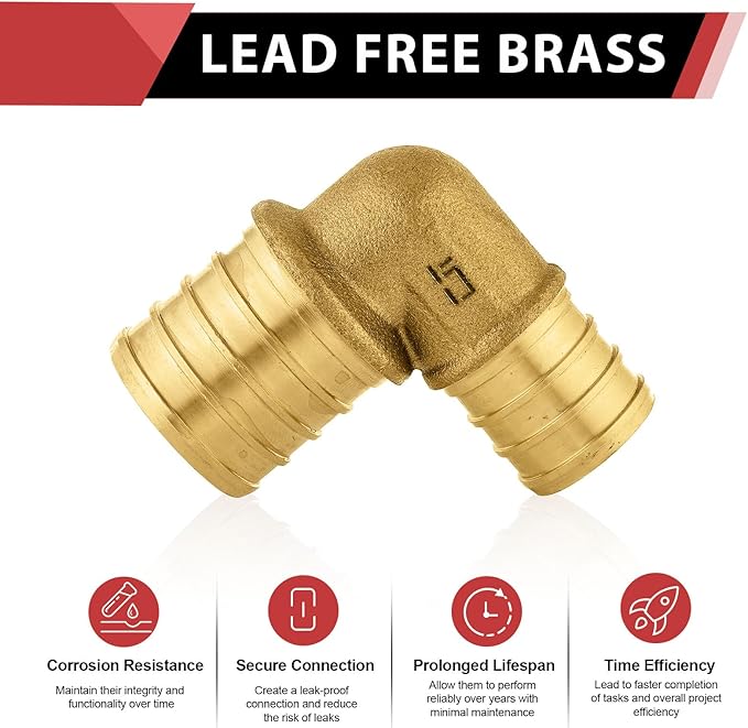 3-Pack EFIELD 3/4" Pex x 1" Pex Reducing Elbow Brass Barb Crimp Fittings, ASTM F1807,(PEX1807066-3PCS)