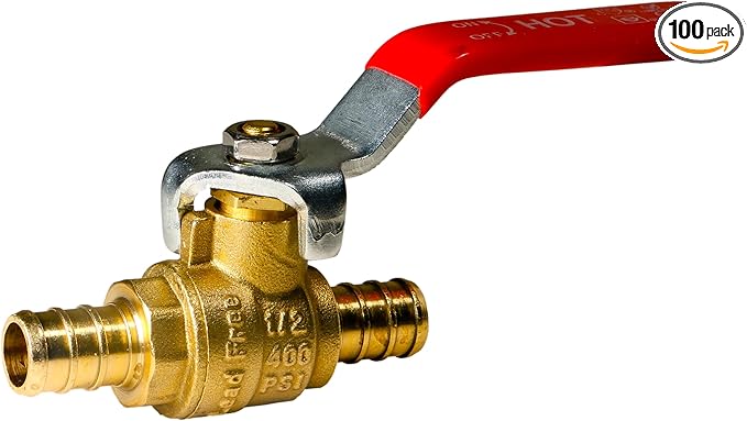 XFITTING 100 Pieces 1/2" Pex Ball Valve Hot/Red, 24-2-1=100X (100 Packs)