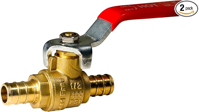 XFITTING 2 Pieces 1/2" Pex Ball Valve Hot/Red, 24-2-1=2X (2 Packs)