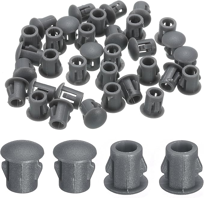 uxcell 38Pcs 5mm(3/16") Nylon Hole Plugs, Flush Type Panel Round Snap in Fastener Knockout Locking Plugs for Furniture Insert End Caps Panels, Gray