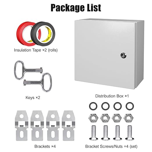 LeMotech Electrical Box 12 x 12 x 6 inch Junction Box, IP66 Waterproof Dustproof Steel Enclosure Wall-Mounted for Outdoor/Indoor Lockable with Equipment Mounting Plate