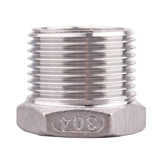Reducer Hex Bushing 3/4" NPT Male 1/4" NPT Female Stainless Steel Reducing Flush Adapter Cast Pipe Fitting