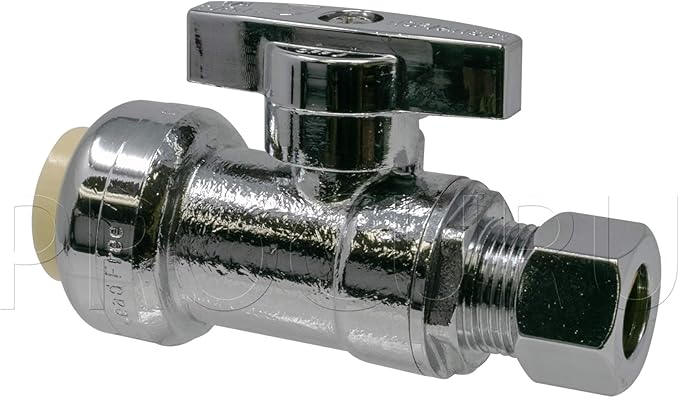 PROCURU 2-Pack PushFit Straight Stop Valve 1/2" Push x 3/8" OD Comp, Faucet/Toilet Shut Off Quarter-Turn Valve, Certified Safe for Drinking Water