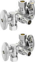 2-Pack EFIELD 1/4 Turn Dual Compression Outlet Angle Stop Valve with 2 Shut Off Valve/Handles, 1/2" Barb Crimp Pex Pipe Inlet X (3/8 inch x 3/8 inch),Chrome Plated…,(VALVE175-2PCS)