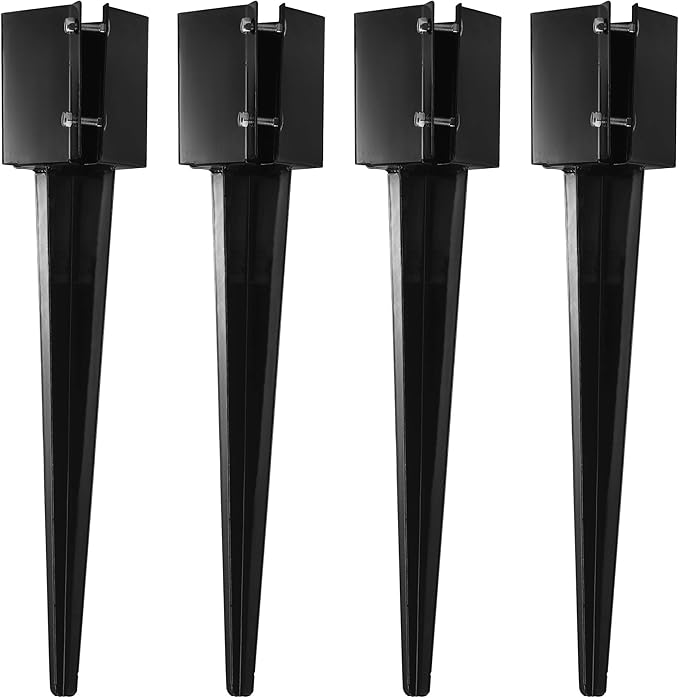 4 Pcs 36" Heavy Duty 4x4 Fence Post Anchor Ground Spike Metal Black Powder Coated - Mailbox Post Anchors. Length: 36 inches, Outer Dimension: 4” x 4” (Fit 3.5” x 3.5” Square Wood Post)