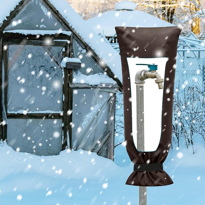 Frienda Outdoor Faucet Cover for Winter Freeze Protection 25'' x 10'' Winter Outside Large Backflow Preventer Insulation Spigot Hose Bib Cover for Garden Lawn Faucet Yard Hydrant(Khaki,2 Pieces)