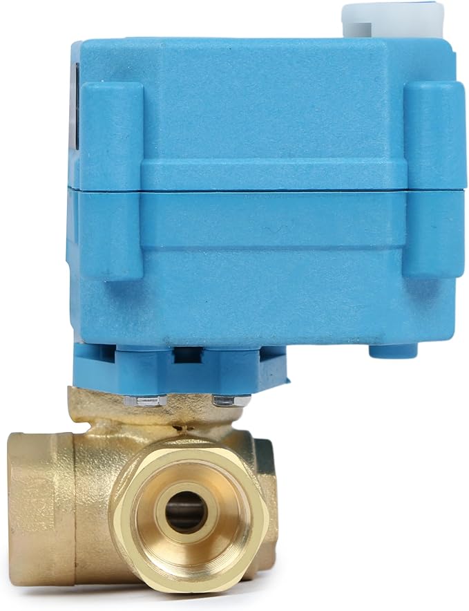 U.S. Solid 3/8" 3 Way Brass Motorized Ball Valve L Type AC/DC9-24V, Water Shutoff Valve with Manual Function, Standard Port, NOT for Drinking Water