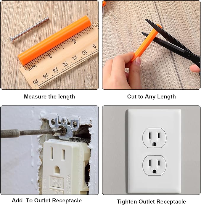 Hotop 48 Pieces Electrical Outlet Spacers Extender Kit Includes 24 pcs 3 Inch Switch and 24 1-1/2 Inch 6-32 Thread Flat Head Device Mounting Extra Long Electrical Outlet Screws (Orange)