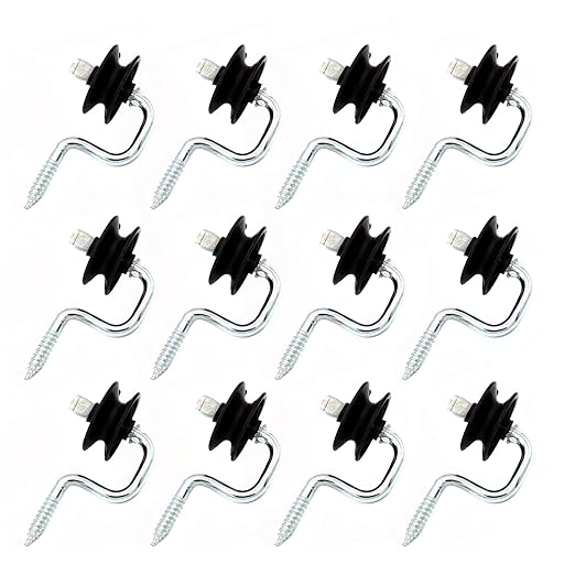 12 Pcs Wood Post Screw-in Corner Post Bracket with Insulator, Wood Post Anchors, Corner Polyrope Insulator,Black
