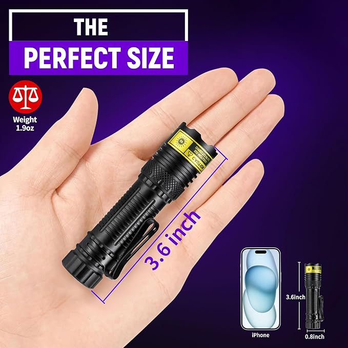 DARKDAWN UV Flashlight 395nm Black Light Mini USB Rechargeable Ultraviolet LED Blacklight Woods Lamp Powerful Fluorescent Portable Detector for Pet Urine Stains, Scorpions, Resin Curing