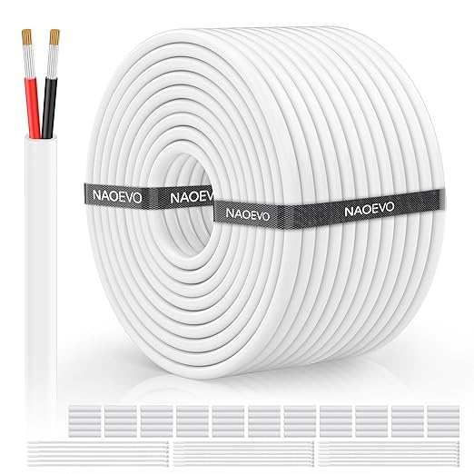 NAOVEO 14 Gauge Wire 2 Conductor Electrical Wire, 14 AWG Stranded PVC Tinned Copper Cable, Flexible/Low Voltage Automotive Wiring for LED Lamps, Marine, Speaker, Appliances (100FT)