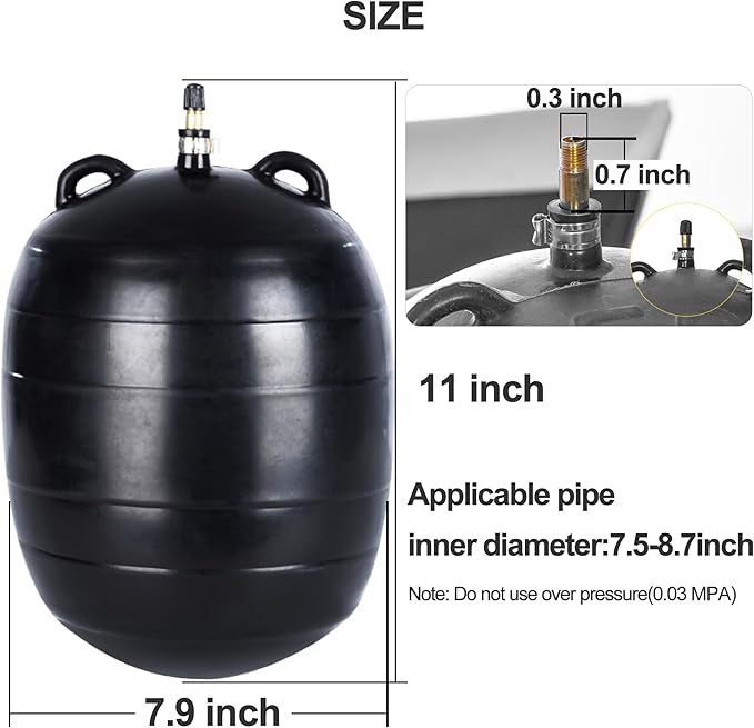 7.9 Inch Inflatable Pipe Plug, Water Shut Off Airbag for Drain & Sewer Lines - Reusable Rubber Test Ball, Temporary Water Blocker for Pipe Repair, Closed Water Testing & Maintenance