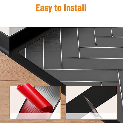 Floor Transition Strip Vinyl Self Adhesive Threshold Strip Carpet Edge Wood to Tile Laminate Flooring Gaps and Doorway Floor Cover Flat Divider Peel and Stick Trim (Black, 5cm, 20FT)