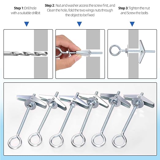 Glarks 15pcs M5 x 75mm O-Shaped Eye Bolt Toggle Anchors Set for Drywall, Toggle Bolts, Butterfly Anchors, Spring Toggle Wing Bolts for Ceiling, Sheetrock, Hollow Wall