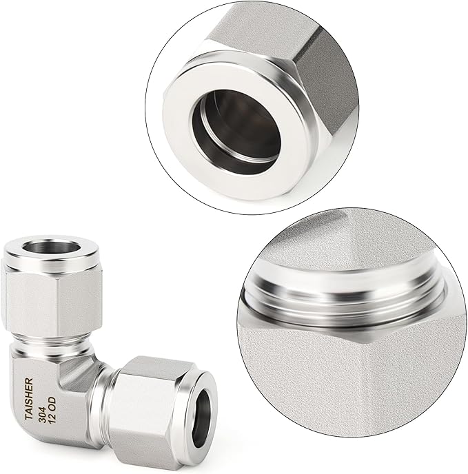 TAISHER 1PCS 304 Stainless Steel 90 Degree Compression Tube Pipe Fitting Connector, 12MM Tube OD x 12MM Tube OD Adapter