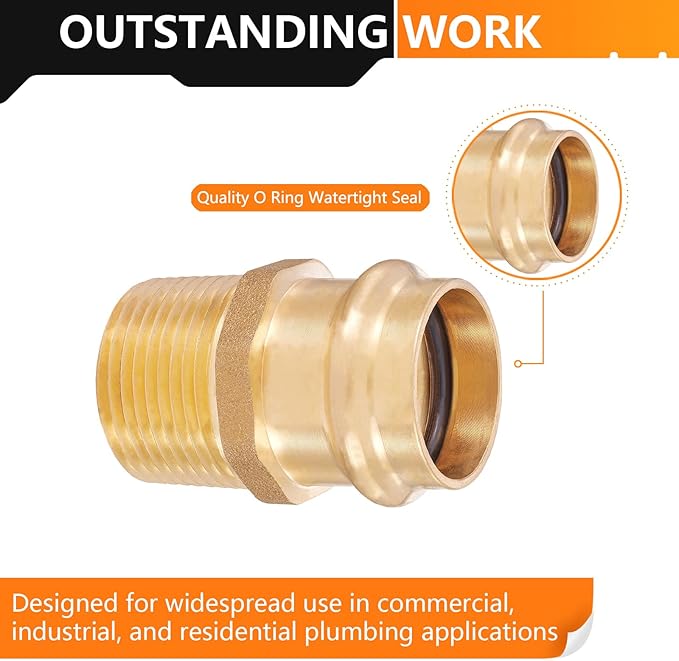2-Pack HeSun Copper Press Fitting Adapter,1" Press X 1" Male NPT Adapter, LF Brass(PEX1807351)