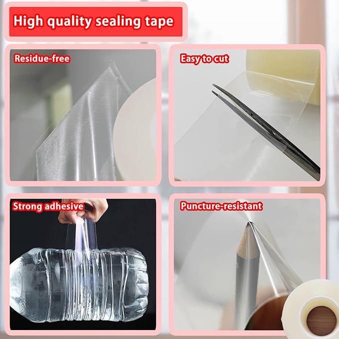 Birllaid Transparent Window Weather Sealing Tape, 3 Inch x 33 Yards (99 FT), Window AC Insulation Air Conditioner Sealing Tape, No Residue, Clear