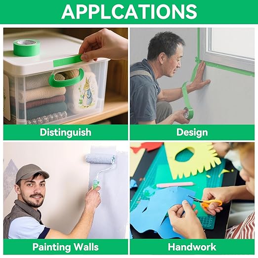Green Masking Tape,Painters Tape,Green Painters Tape for Automotive paniting,DIY Paper Arts & Crafts, Spraying Drywall Paint, No Residue & Easy to Clean Up,6pcs 0.7in. X 54 Yd Painter's Tape