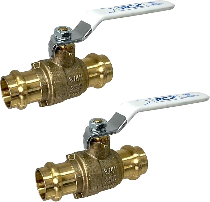 PROCURU 2-Pack 3/4-Inch Press Copper Ball Valve, Heavy Duty Brass Body, Full Port, LF Certified Safe (3BP075-2P)