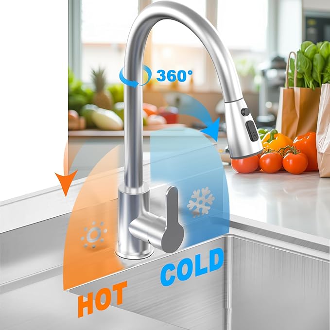 Stainless Steel Utility Sink Freestanding Single Bowl Laundry Sink with 360° Swivel Pull-Out Sprayer Faucet, Hot and Cold Water Plumbing Workbench Drawers for Laundry Room Farmhouse