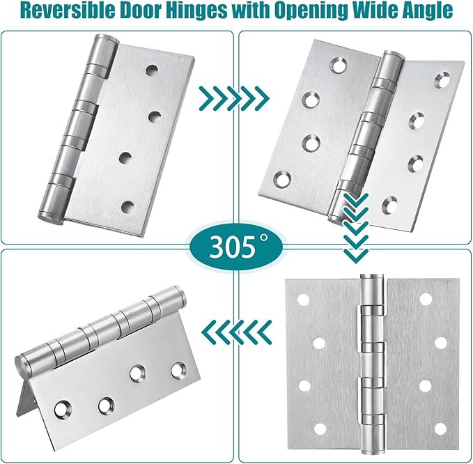 6 Pcs 4'' Ball Bearing Door Hinges Stainless Steel Heavy Duty Hinges 4 x 4 Inch Exterior Door Hinges with Square Corners (Silver)