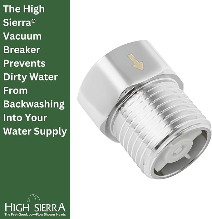 High Sierra® - Solid Metal Certified Vacuum Breaker and Backflow Preventer for Handheld Shower Heads - Polished Chrome Finish