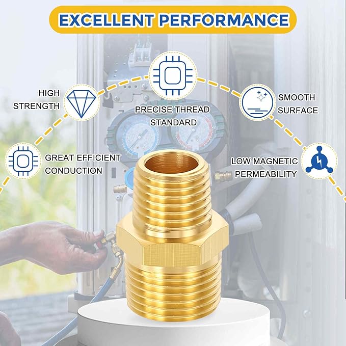 3 Pack Brass Pipe Fittings, 3/8" NPT Male to 1/4" NPT Male Brass Hex Nipple, Male Pipe Adapter Reducer for Air, Oil, LP