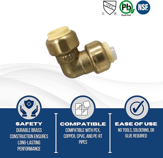 XFITTING Push to Connect 1/2 inch Elbow, Push Fit Elbow, 5 Pieces