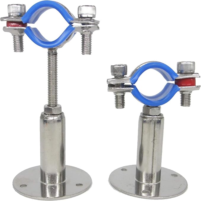 Stainless Steel Adjustable Pipe Clamp Bracket - Wall/Ceiling Mount Support for 3/4-Inch (25mm) Pipe, Heavy-Duty Rustproof Brackets with Screws, Set of 2