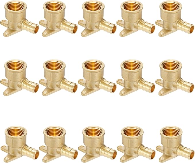 (15 Pack) Lidertik 1/2 Drop Ear Elbow PEX Adapter, 1/2" PEX-B F1807 to 1/2" NPT Female Threaded Adapter Brass