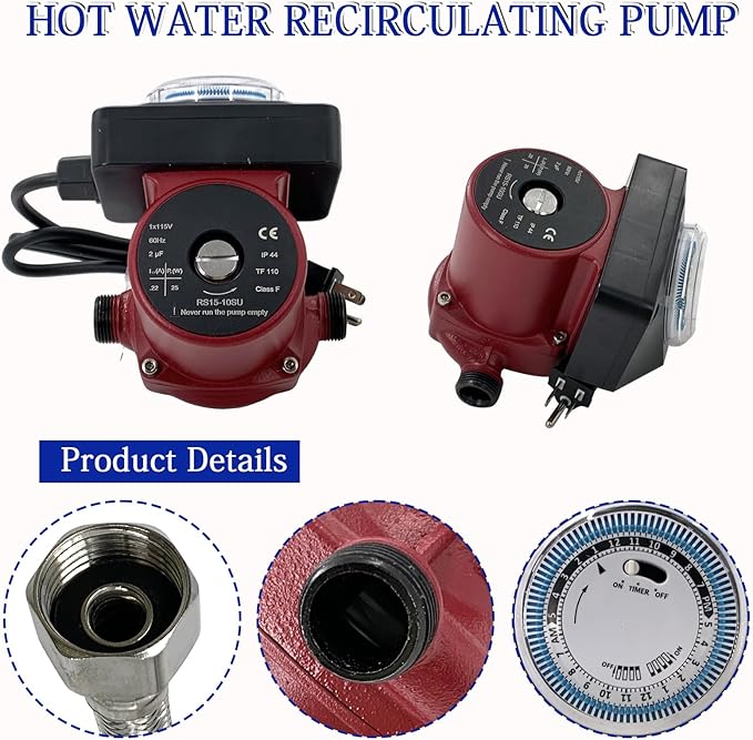 UP15-10SU7P/TLC Hot Water Circulator Pump, 115V 1/25 HP 3/4" x 1/2" NPT, Compatible with Grundfos UP15-10SU7P 59896288P1 595916 Recirculating Pump