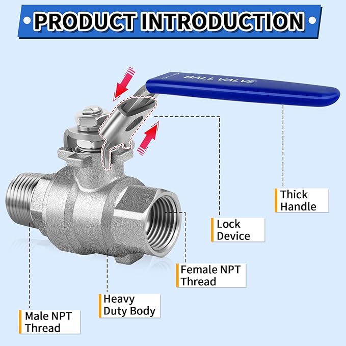 Boltigen 3/4 inch Ball Valve Threaded with Locking Device & Long Handle, 2 Pack 304 Stainless Steel Female to Male NPT Thread Full Bore Shut off Valves 1000WOG Heavy Duty Full Port Metal Valve Fitting