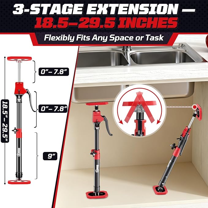 XINQIAO Cabinet Jacks for Installing Cabinets, Heavy Duty Third Hand Tools Adjustable Support Pole from 18.5 in to 29.5 in, 1 PC